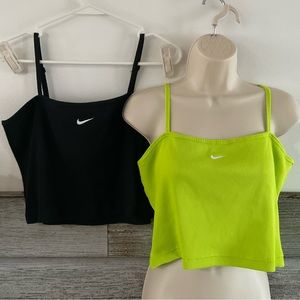 TWO Nike ribbed logo cami tanks black and lime green size large NWT